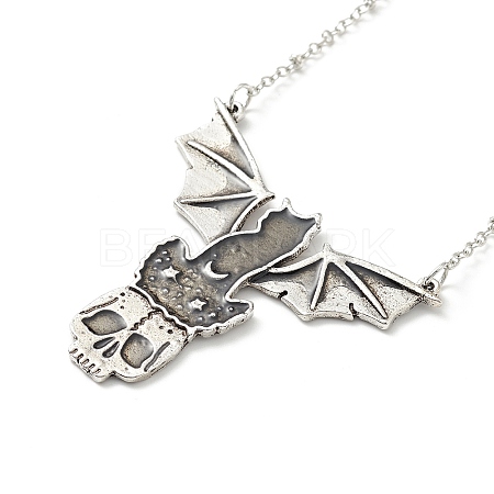 Alloy Skull with Bat Pendant Necklace LS-NJEW-G056-02AS-1