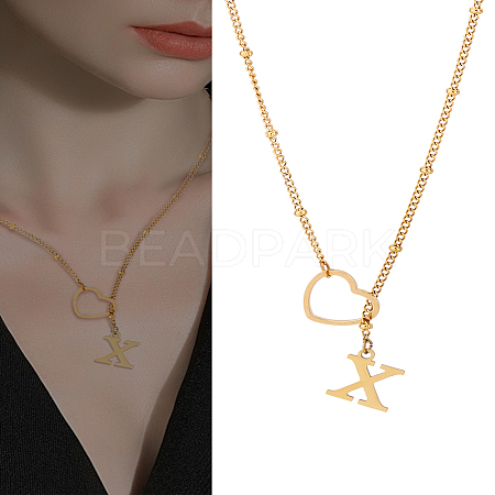 1Pc Letter & Heart Stainless Steel Lariat Necklaces for Women NJEW-LP0002-87G-X-1