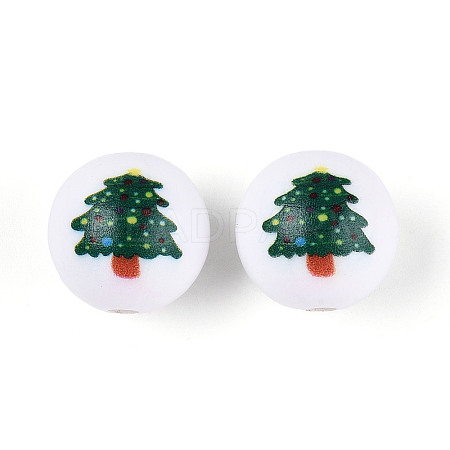 Christmas Printed Opaque Acrylic Round Beads OACR-T029-08F-1