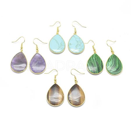 Natural & Synthetic Mixed Stone Dangle Earrings EJEW-E231-B-G-1