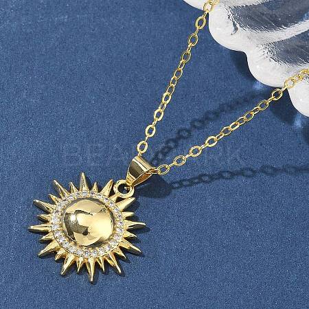 Brass Micro Pave Clear Cubic Zirconia Sun Pendant Necklaces for Women NJEW-S449-05B-G-1