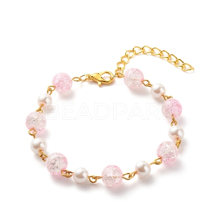 Bling Glass & Imitation Pearl Round Beaded Bracelet for Women BJEW-JB08591-1