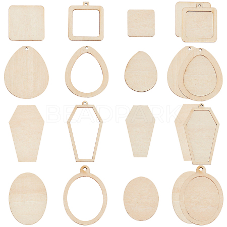   16 Sets 4 Style Unfinished Wood Pendant & Cutout Set WOOD-PH0009-51-1