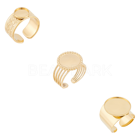 3Pcs 3 Styles 304 Stainless Steel Open Cuff Finger Ring Cabochon Settings STAS-UN0059-66G-1