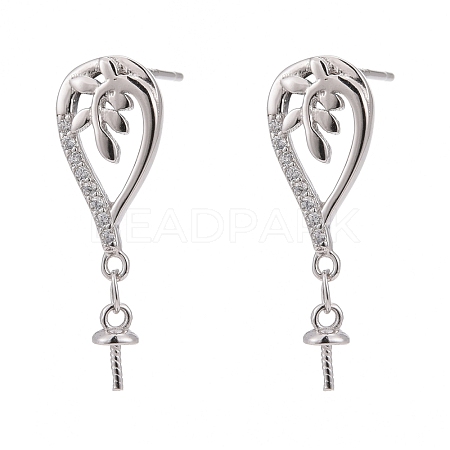 Rhodium Plated 925 Sterling Silver Stud Earring Findings STER-L057-070P-1