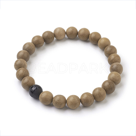 Natural Dyed Sandalwood Beads Stretch Bracelets BJEW-JB03842-05-1