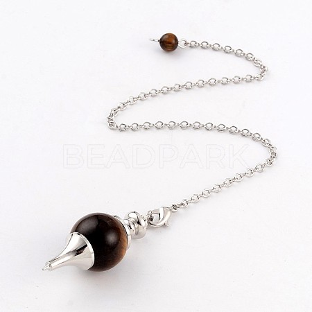Natural Tiger Eye Sphere Dowsing Pendulums BJEW-E292-A09-1