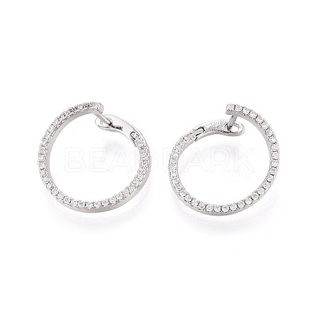 Brass Micro Pave Clear Cubic Zirconia Ring Hoop Earrings X-EJEW-T048-38P-1