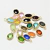 Oval Faceted Golden Tone Brass Glass Charms GLAA-O015-G-1