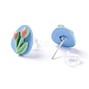 Tulip & Bowknot & Round Resin Enamel Stud Earrings Set for Girl Women EJEW-D278-15S-3