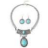 Oval Synthetic Turquoise Pendant Necklaces & Dangle Earrings Sets. Alloy Jewelry Sets FS-WGD3387-01-3