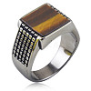 304 Stainless Steel with Natural Tiger Eye Finger Rings FS-WGC2D4C-09-1