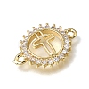 Brass Pave Clear Cubic Zirconia Ring Connector Charms KK-E802-10G-3