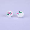 Printed Round with Egg Pattern Silicone Focal Beads SI-JX0056A-148-1