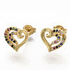 Brass Micro Pave Colorful Cubic Zirconia Stud Earrings EJEW-S208-031-1