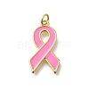 October Breast Cancer Pink Awareness Ribbon Brass Enamel Pendants LS-KK-S517-04F-G-1