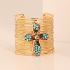 Alloy & Synthetic Turquoise & Natural Tiger Eye Beads Cuff Bangles FS-WGA88C7-01-1