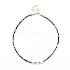 Shell Heart & Glass Beaded Necklace for Women NJEW-JN03910-01-1