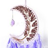 Natural Strawberry Quartz Chips Beaded Tree of Life Moon with Feather Pendant Decorations HJEW-M004-06-2