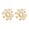 Flower Brass Micro Pave Clear Cubic Zirconia Stud Earrings EJEW-F400-01C-G-2