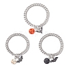 3Pcs 3 Colors Halloween Alloy Enamel Bat and Dyed Synthetic Turquoise Pumpkin Charm 304 Stainless Steel Bracelet Sets BJEW-JB12446-2