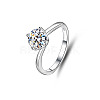 Flat Round Rhodium Plated 925 Sterling Silver Moissanite Finger Rings for Women WG84544-08-4