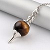 Natural Tiger Eye Sphere Dowsing Pendulums X-BJEW-E292-A09-4