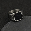 304 Stainless Steel with Natural Black Agate Finger Rings FS-WG06E27-21-1