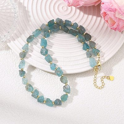 Rough Natural Blue Apatite Nuggets Beaded Necklaces NJEW-JN06376-1