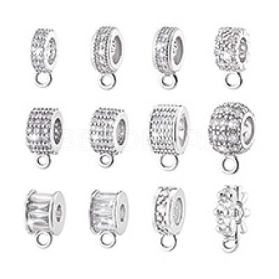 12Pcs 12 Styles Brass Micro Pave Cubic Zirconia Tube Bails KK-PH0013-25-1