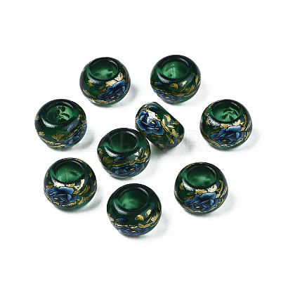 Flower Printed Transparent Acrylic Rondelle Beads TACR-S160-01-C01-1