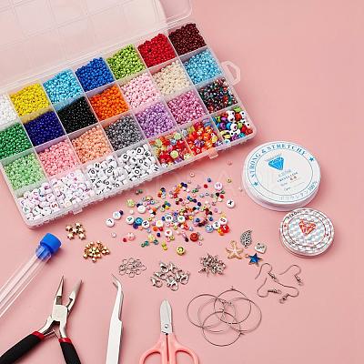 DIY Jewelry Making Kits, Including Round Glass Seed Beads, Flat Round  Acrylic Beads, Elastic Crystal Thread, Tweezers, Scissors, Alloy Clasps and  Iron