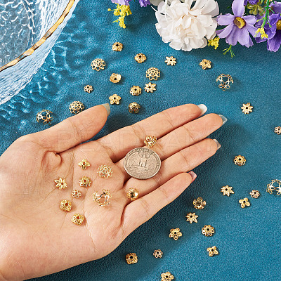 54Pcs 9 Styles Brass Bead Caps KK-TA0003-43-1