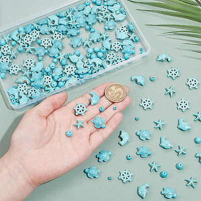 210Pcs 7 Styles Synthetic Turquoise Beads G-NB0005-44-1