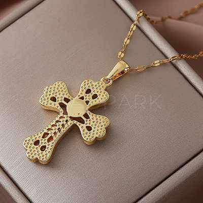 Vintage 304 tainless Steel Clear Glass Religion Jesus Cross Pendant Necklaces for Women EK1005-1