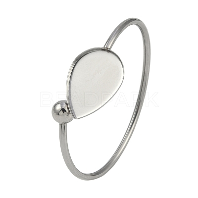 304 Stainless Steel Blank Bangle Bases with Teardrop Tray STAS-Z088-01P-02-1