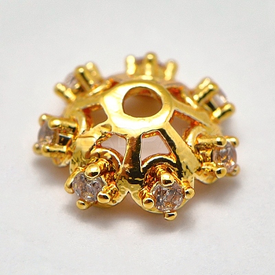 Brass Micro Pave Cubic Zirconia Bead Caps KK-K180-09G-1