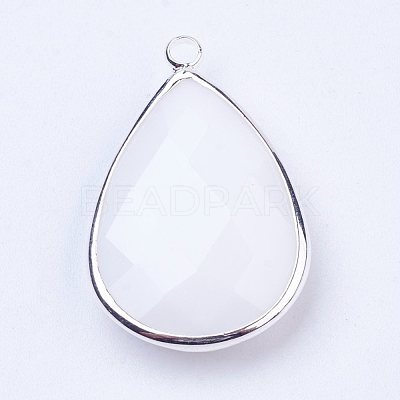 Silver Color Plated Brass Glass Teardrop Pendants X-GLAA-M006-A-22S-1
