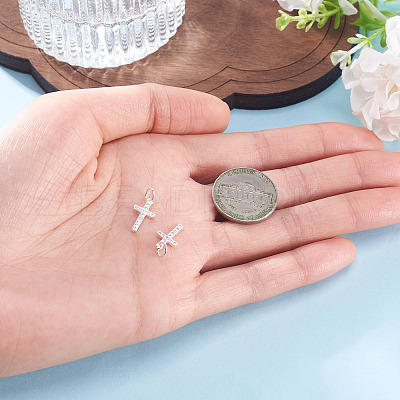 2Pcs 925 Sterling Silver Pave Clear Cubic Zirconia Cross Charms STER-TA0001-59-1