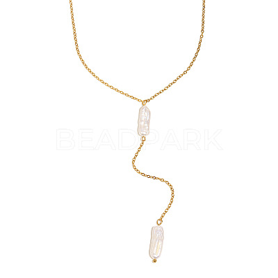 Natural Keshi Pearl Stick Pendant Stainless Steel Long Y Necklaces for Women SV1483-1