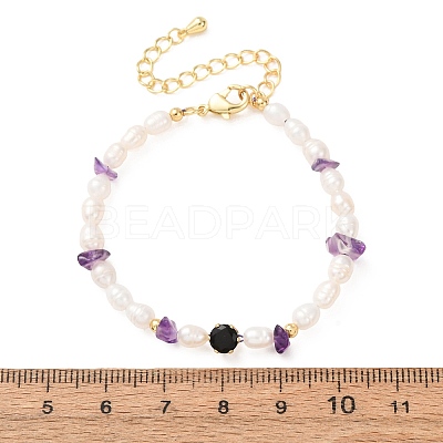 Natural Amethyst Chip and Rice Natural Pearl Beaded Bracelets GG-CBA3297-13G-F-1