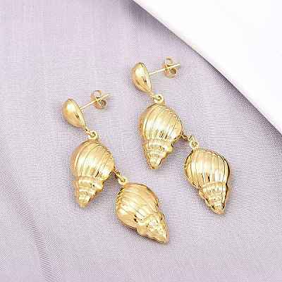 304 Stainless Steel Dangle Stud Earrings EJEW-P325-05H-G-1
