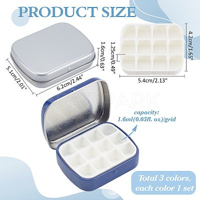 3Pcs 3 Colors Rectangle Iron Tin Cans with Hinged Lid CON-PH0003-13-1