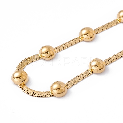 Ion Plating(IP) 304 Stainless Steel Half Round Beaded Pendant Necklace with Herringbone Chains for Women NJEW-G090-02G-1