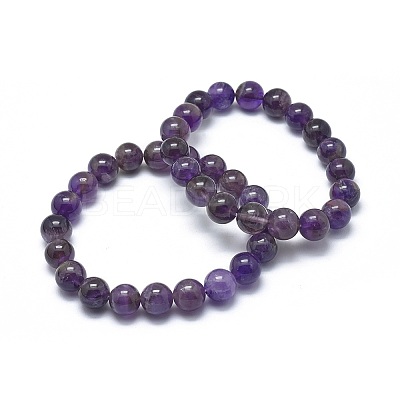Natural Amethyst Bead Stretch Bracelets X-BJEW-K212-B-034-1