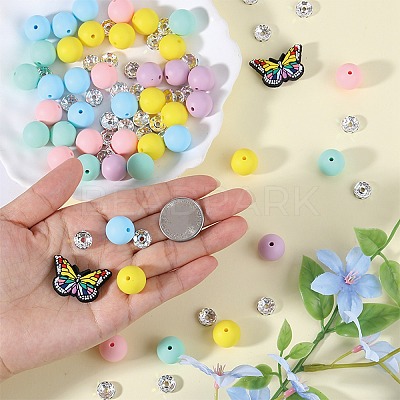 DIY Brass Rhinestone & Butterfly & Round Silicone Beads Jewelry Making Findings Kits DIY-SZ0010-31-1