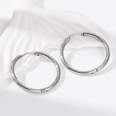 Tarnish Resistant 304 Stainless Steel Huggie Hoop Earrings EJEW-G272-02-20mm-P-1