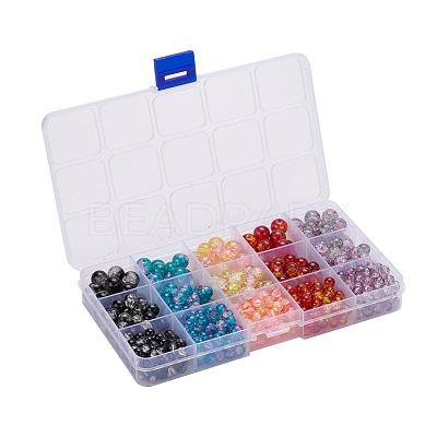 585Pcs 15 Style Spray Painted Crackle Glass Beads Strands CCG-YW0001-05-1