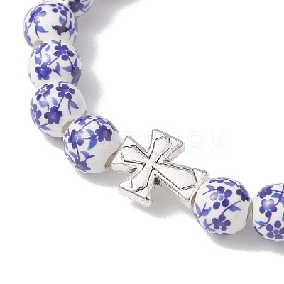 Virgin Mary with Cross Handmade Flower Printed Porcelain Ceramic Bracelets BJEW-JB13020-1