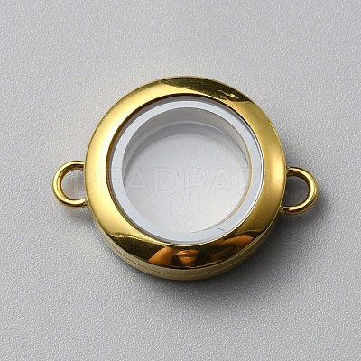 Flat Round 304 Stainless Steel Floating Lockets Connector Charms FIND-WH0032-57G-01-1
